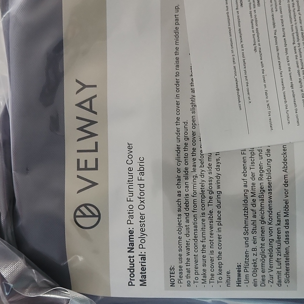 VELWAY Patio Furniture cover 27.95"x22.05"x16.93
